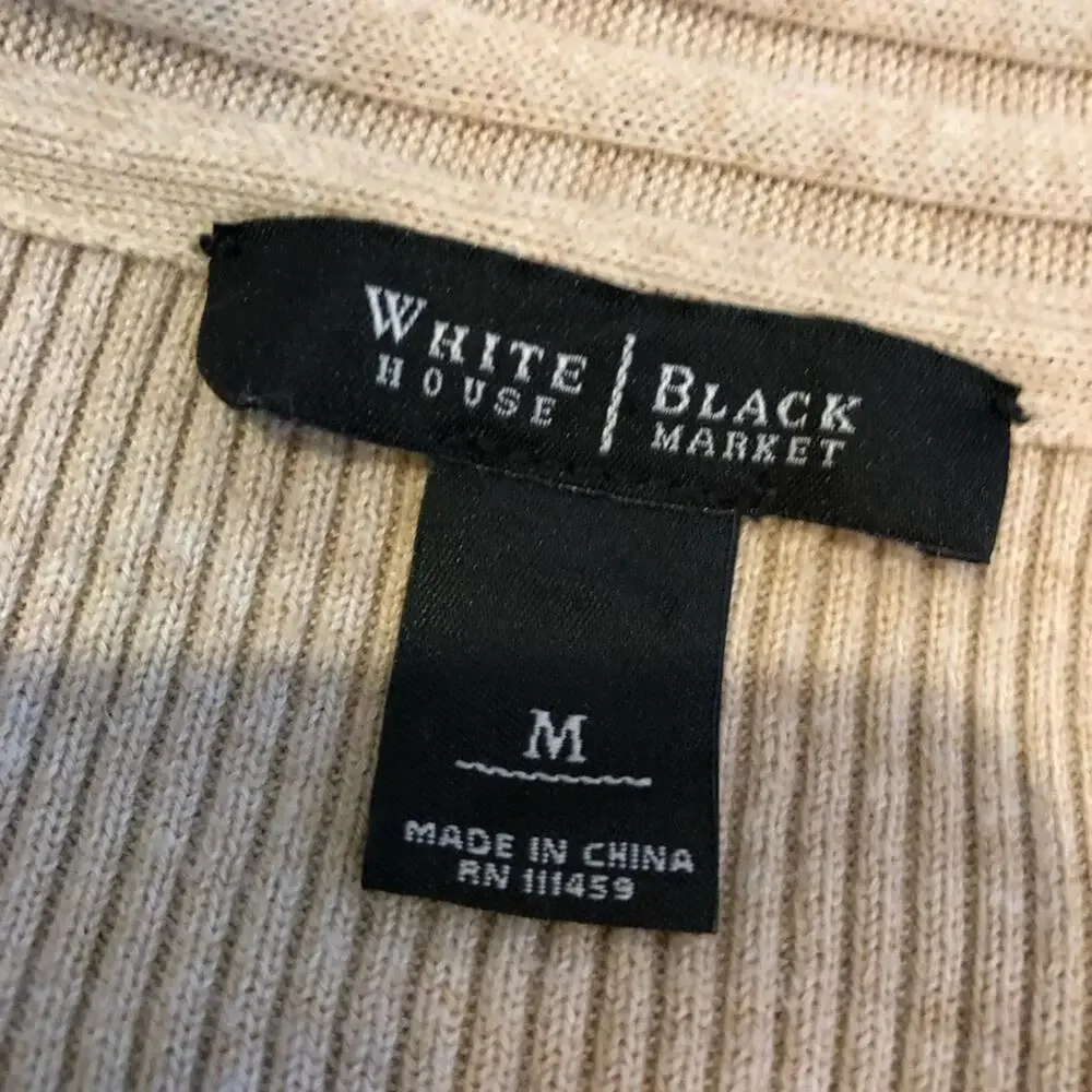 WHBM tan mixed ribbed knit open draped water fall cardigan size Medium